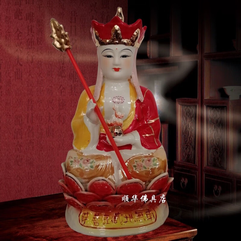 陶瓷红衣地藏王菩萨娑婆金三圣佛像供奉家居供奉镇宅地藏王摆件 高端