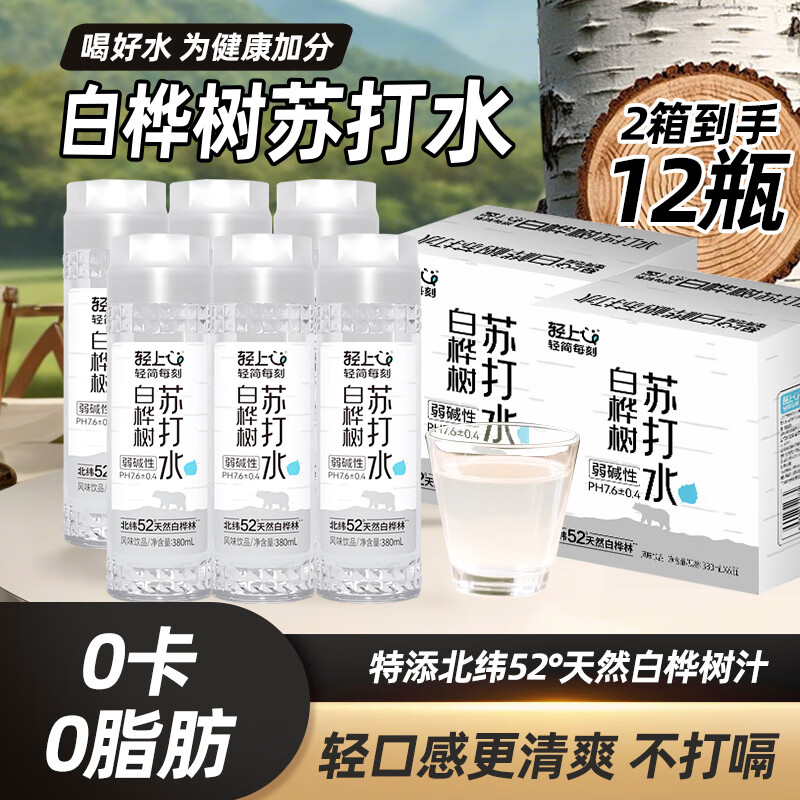 轻上（LIGHT UPPER）100%椰子水nfc果汁含天然电解质椰水非浓缩还原大小瓶饮料 白桦树苏打水380ml*12瓶
