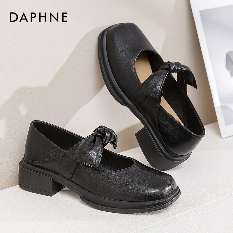 达芙妮复古玛丽珍女鞋2025新款鞋子女单鞋学院风乐福鞋厚底百搭小皮鞋ZJ 黑色【蝴蝶结款】 39