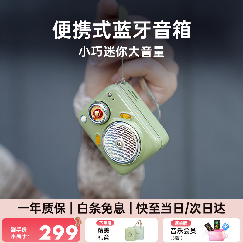 Divoom點音 藍牙音箱戶外旅行便攜式隨身音響迷你小音箱HIFI大音量低音炮超長續(xù)航插卡收音機伴手禮物 甲殼蟲【HiFi高音質】2代朋克綠