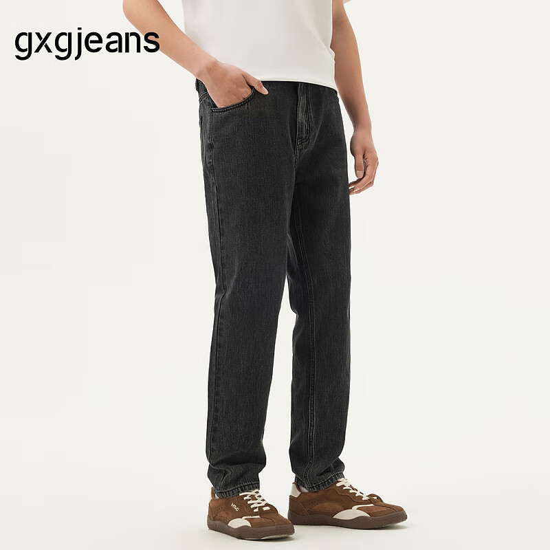 gxgjeans男装 黑灰复古水洗宽松锥形时尚牛仔长裤男 25年春新品 黑灰 L (175) -31码