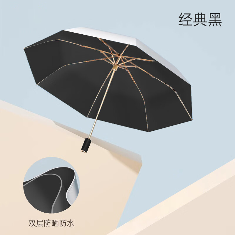 天瑋傘業(yè)(Tianwei umbrella)天瑋雨傘雙層鈦銀遮陽傘太陽傘防曬女士晴雨兩用折疊傘 經(jīng)典黑【鈦銀+黑膠-防紫外線】