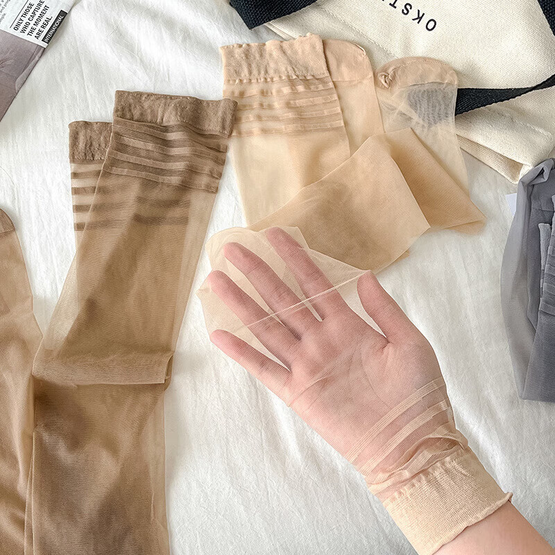 其它春夏季肉色大腿防勾丝过膝袜子长筒袜防滑四杠显瘦包芯丝丝袜 透明长筒丝袜-肤色-1双 无规格