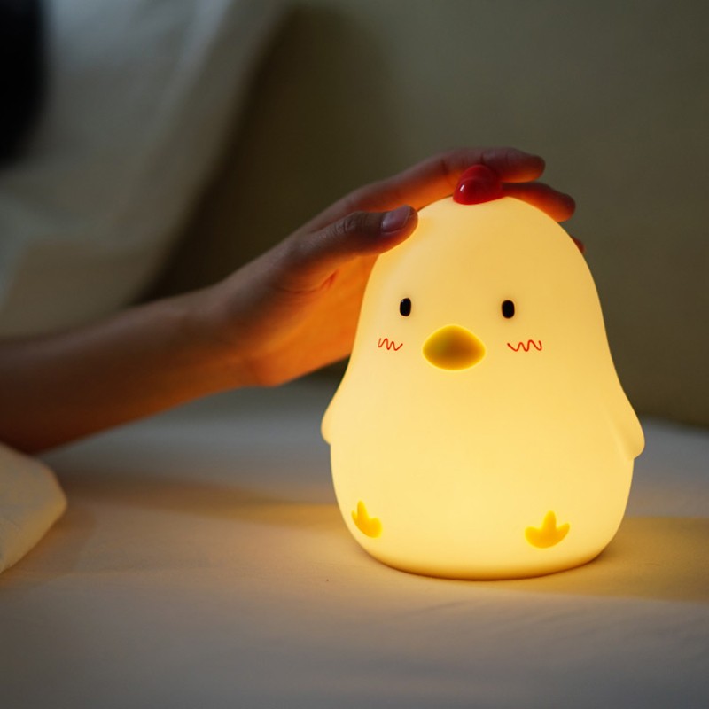 MUID早睡鸡起夜灯伴睡婴儿硅胶玩具触控小夜灯卧室床头灯孕妇哺乳灯鸡冠可调光 白色（黄色光）