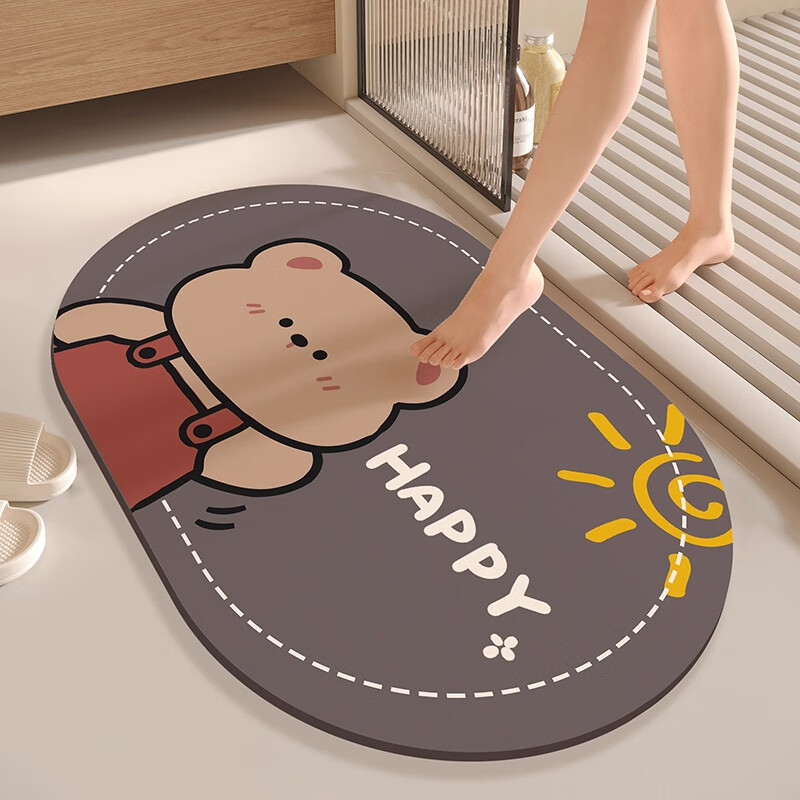 金玉铭川浴室地垫卫浴吸水垫子卫厕所生间门口脚垫家用入户门防滑垫可定制 GZN-嗨皮狗狗-椭圆 40X60cm【吸水速干防滑】