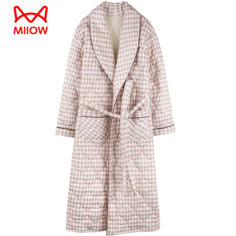猫人（MiiOW）纯棉睡袍女士加厚连体睡衣秋冬季保暖浴袍中年妈妈三层夹棉家居服 SP001 L 建议110-120斤
