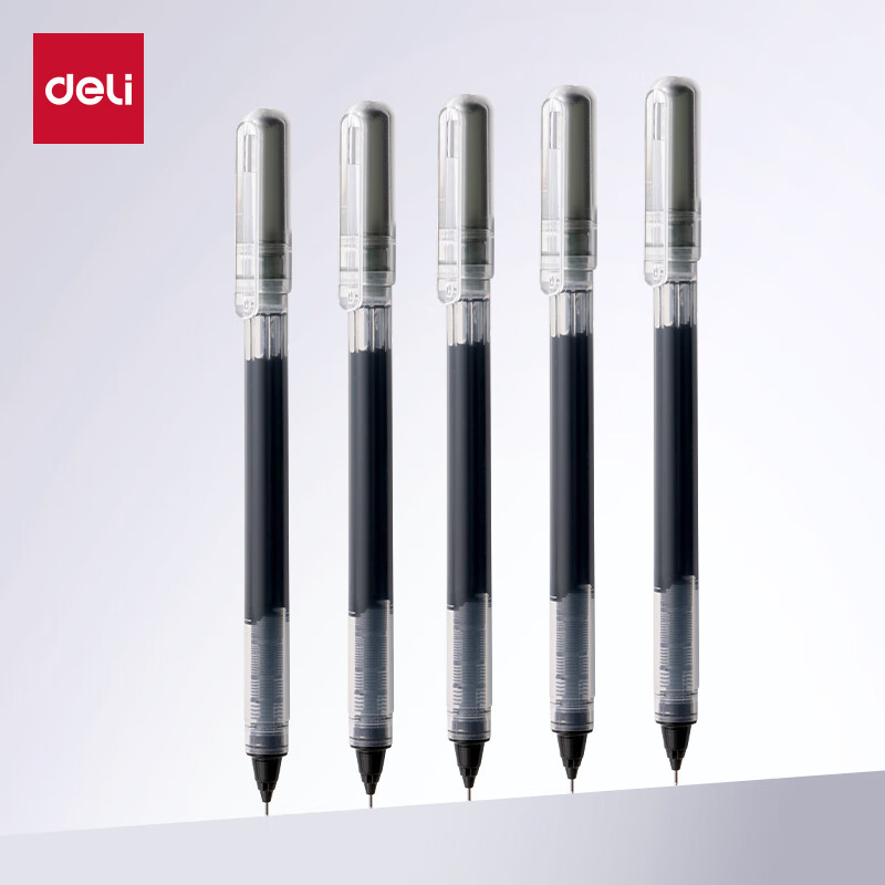 得力(deli)直液笔速干笔签字笔 全针管中性笔 商务办公学生考试刷题笔水笔走珠笔 书写不脏手 【升级款】0.5mm黑色 12支/盒