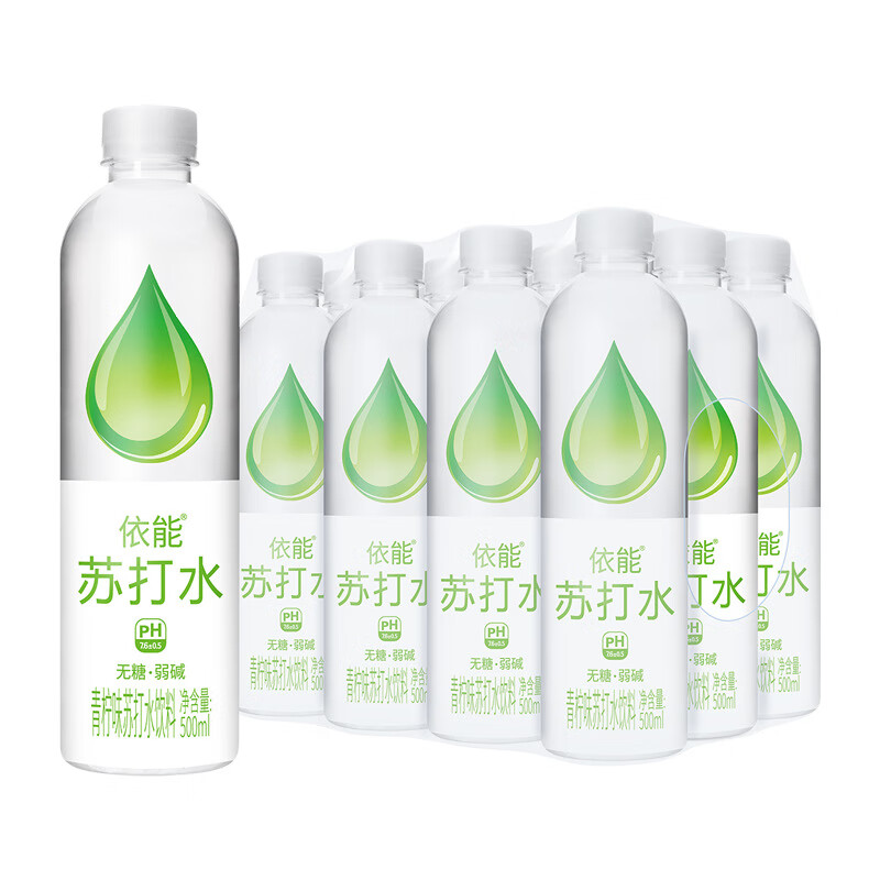依能瓶裝蘇打水飲料零糖無(wú)汽0卡0脂弱堿性蘇打水500ml*12瓶熱銷(xiāo)精 青檸味