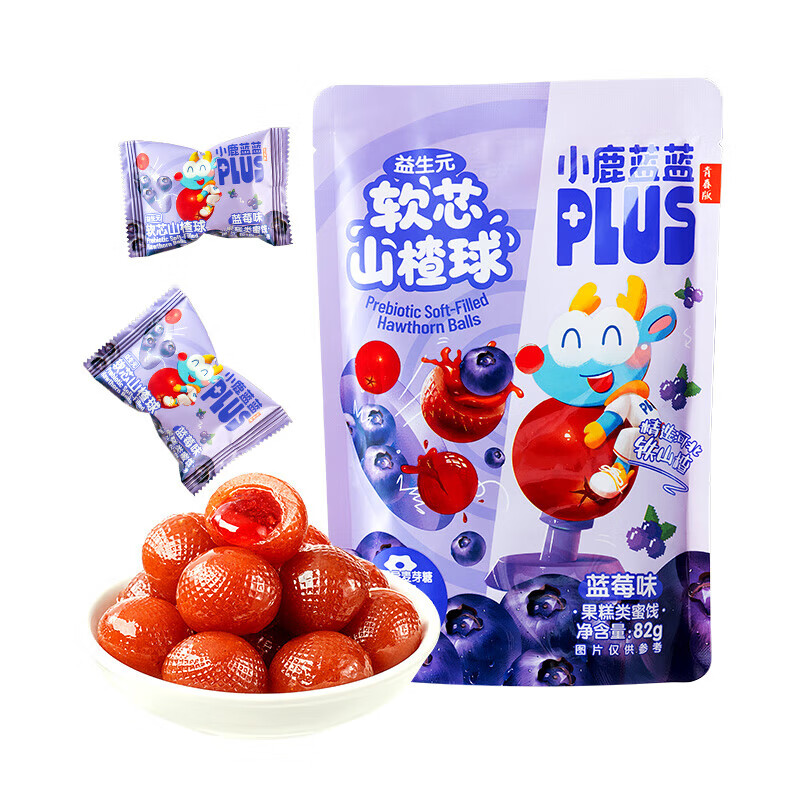 小鹿蓝蓝特添益生元零添加防腐剂更健康多层口感软芯果酱山楂球宝宝零食 【蓝莓味】软芯果酱82g*1袋