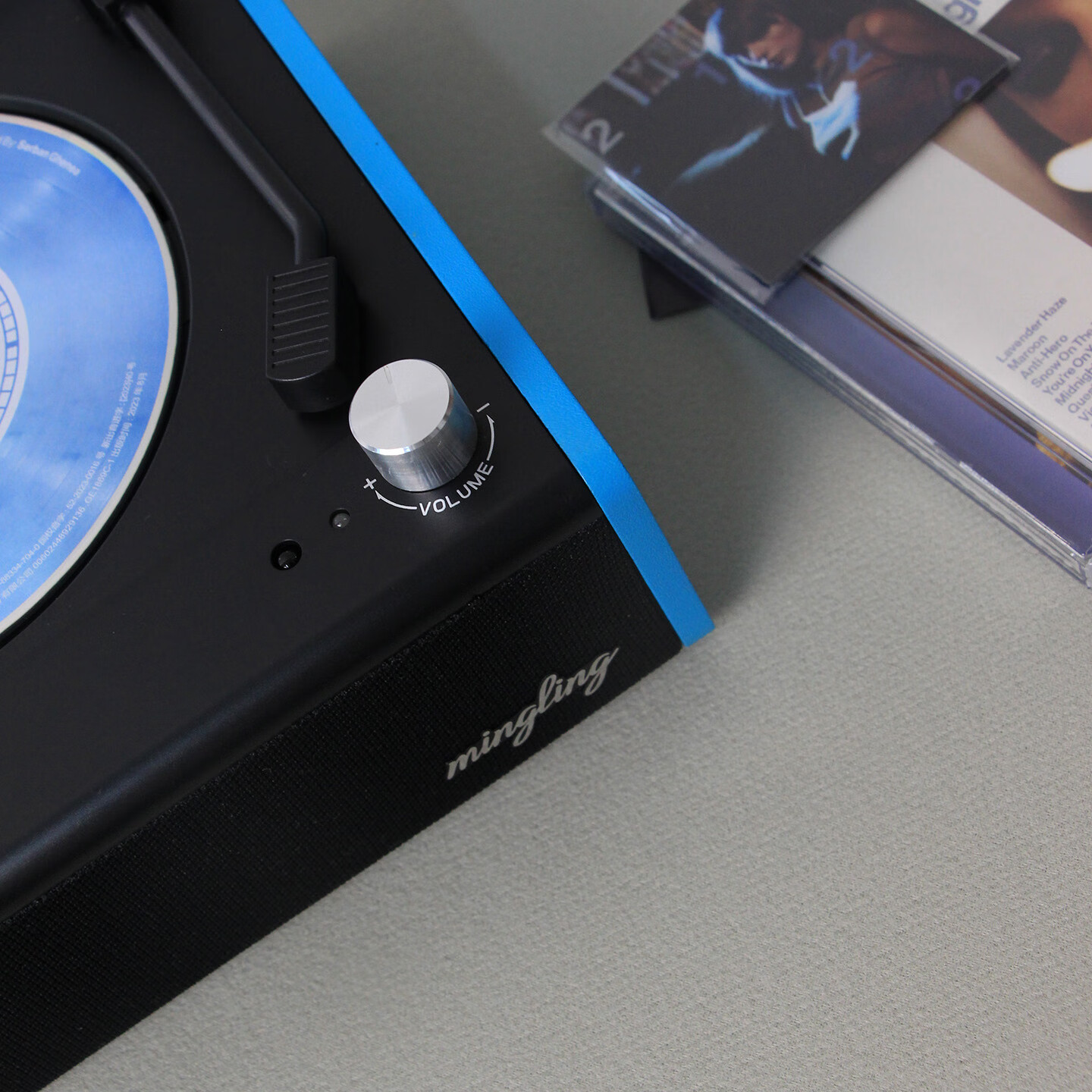 名伶M300黑胶复古CD机播放机听专辑蓝牙播放多功能桌面音箱生日礼物精致摆设 湖水蓝