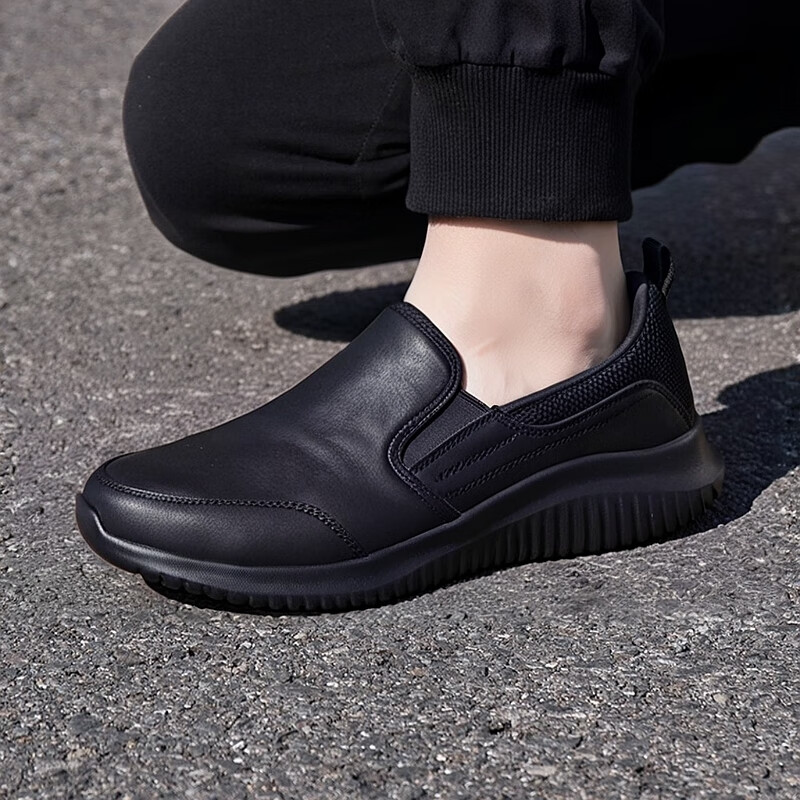 斯凯奇（Skechers）男鞋秋季2025新款一脚蹬穿脱黑色皮鞋轻便商务鞋减震软底休闲鞋 8790000-BBK /全黑