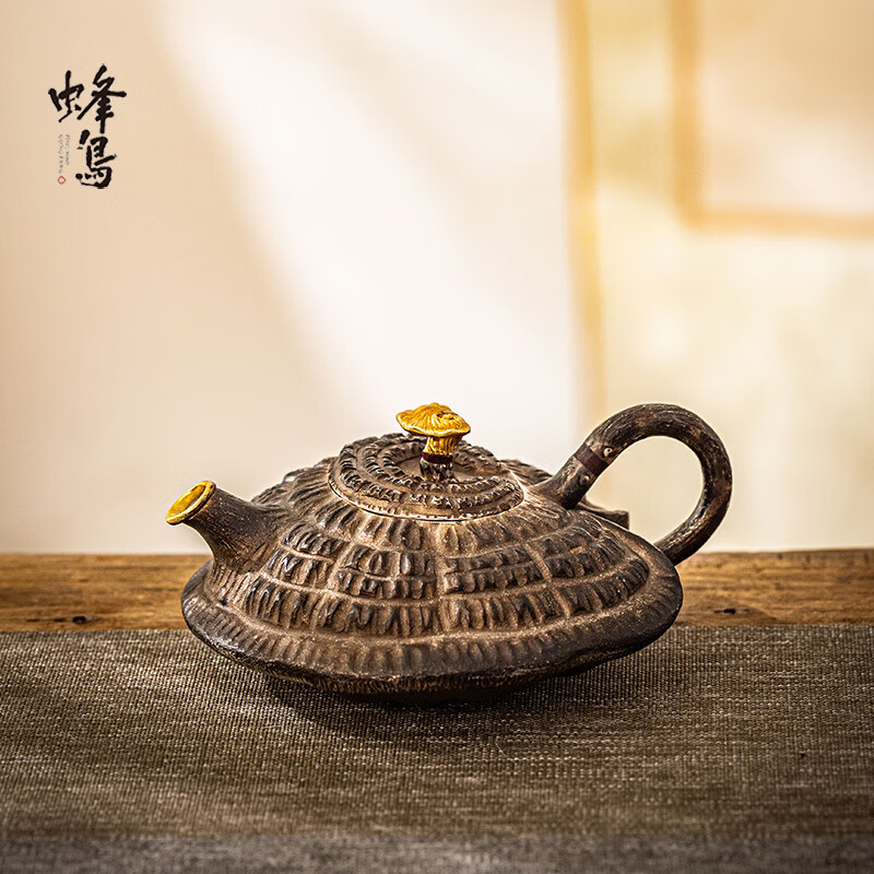 蜂鸟工坊银壶纯银999泡茶壶玉树芝兰壶复古做旧灵芝小壶足银茶具茶壶