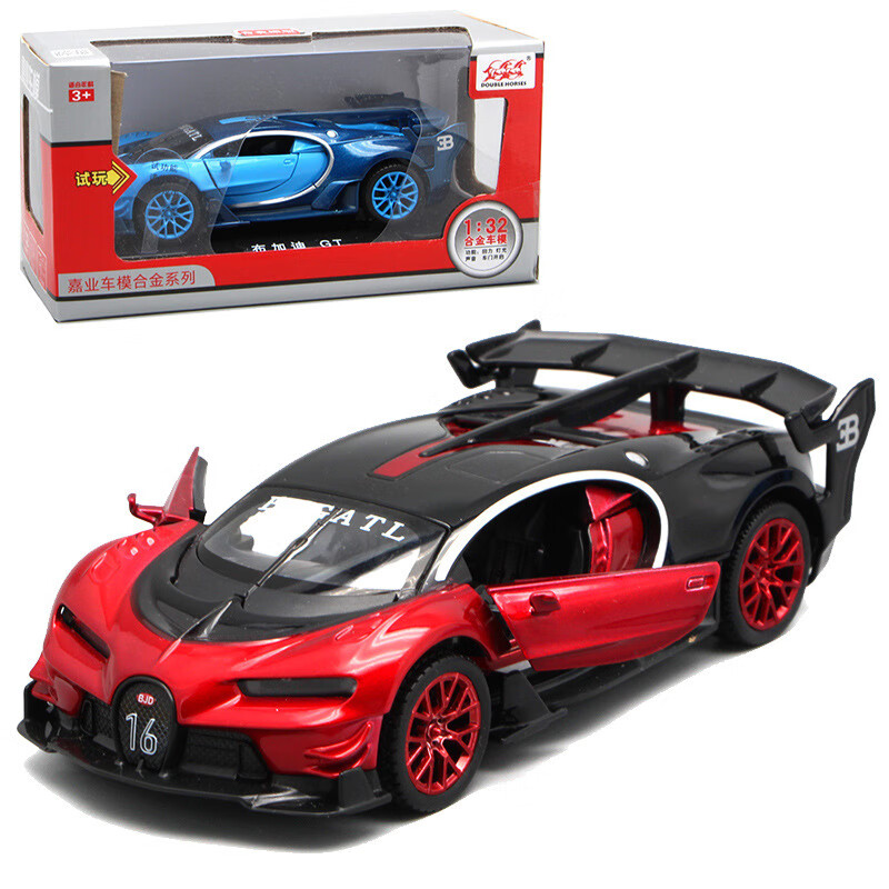 嘉业1:32布加迪gt双开门声光回力合金车模男孩玩具车礼盒生日礼物