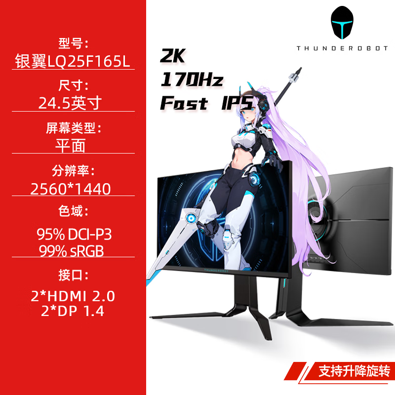 雷神雷神銀翼2K240Hz顯示器游戲電競165Hz超清24.5英寸電腦屏27英寸 LQ25F165L【24.5英寸/2K/165Hz 官方標(biāo)配