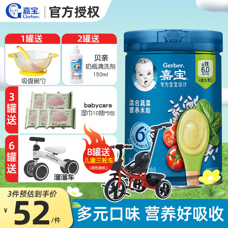 嘉宝混合蔬菜谷物高铁米粉 6月龄混合口味辅食米糊250g 【2段6月+】混合蔬菜味 250g