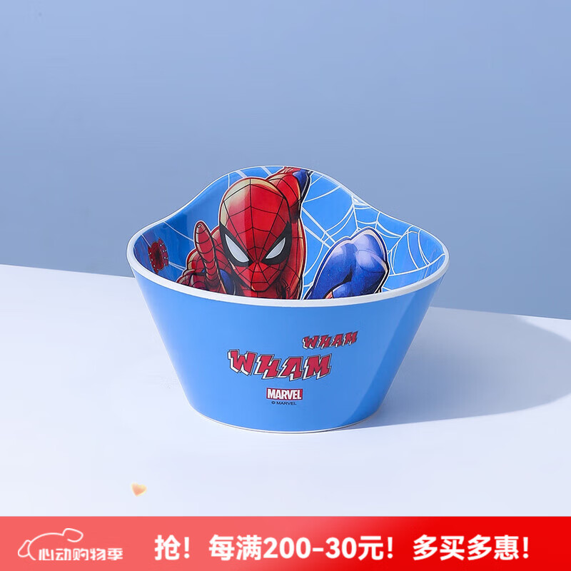 迪士尼（Disney）蜘蛛侠儿童碗辅食碗宝宝餐盘分格家用吃饭碗食品级密胺防烫耐摔 蜘蛛侠深碗550ml