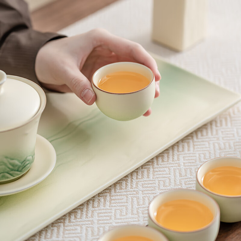 熊猫茶具套装小清新陶瓷轻奢高档家用会客茶艺日常送礼功夫小茶杯 熊猫茶具套装-渐变蓝