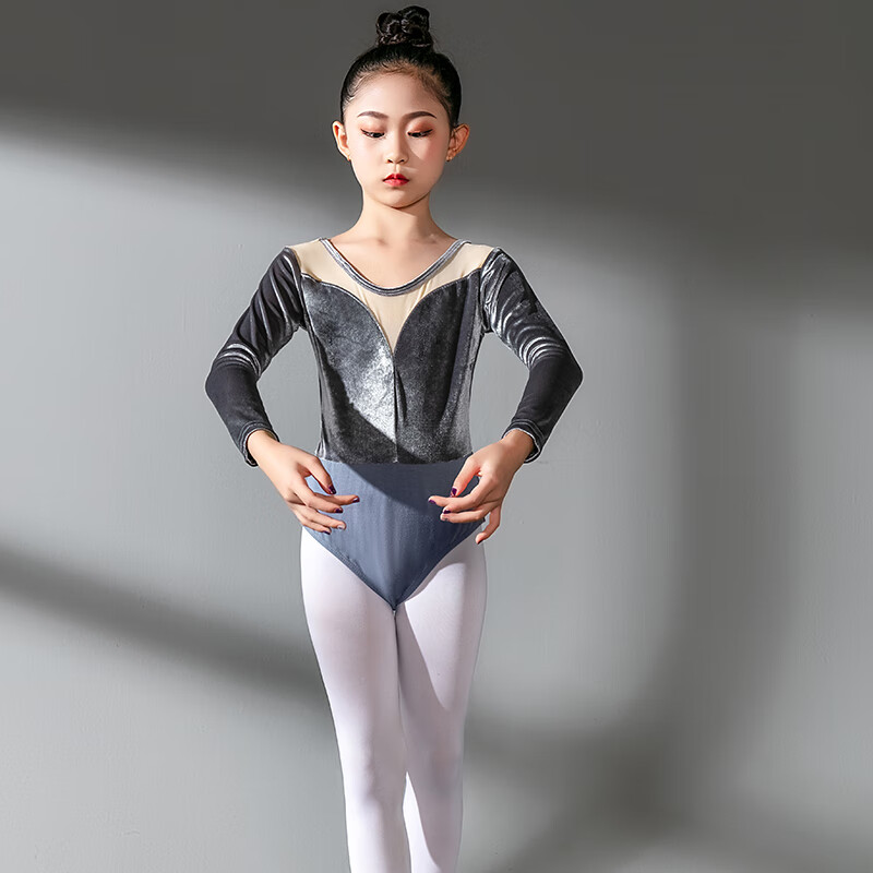 心菲痒儿童舞蹈服长袖春秋表演服金丝绒连体练功服少儿秋季新款芭蕾舞