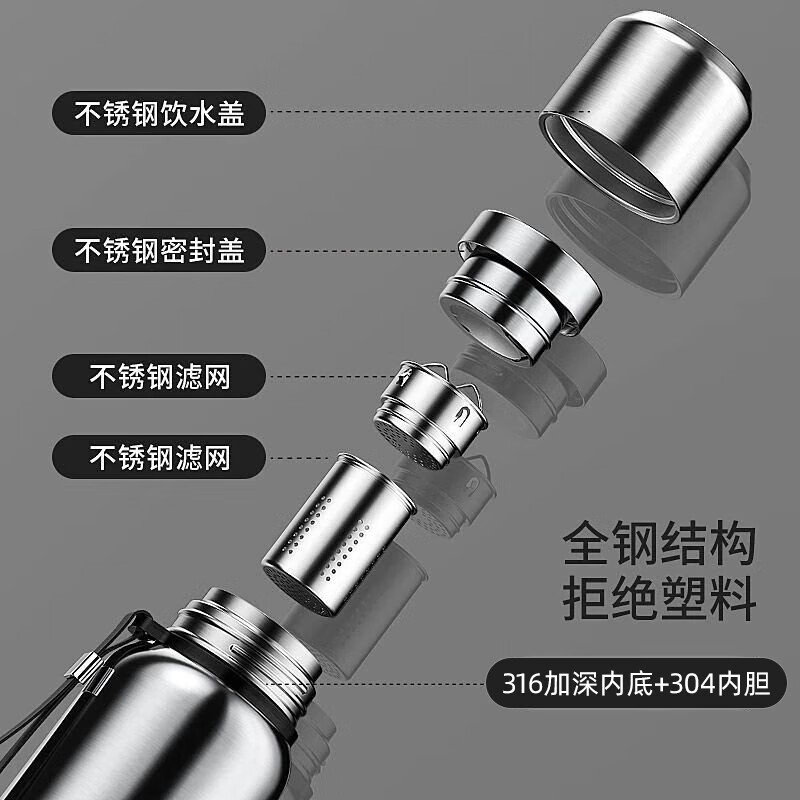 SZTAA保温杯大容量茶水分离316不锈钢水杯男女士高颜值便携热水泡茶杯 【抗菌316不锈钢】钢本色-800ml