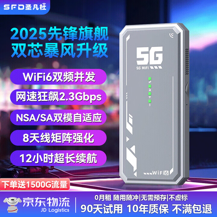 圣凡杜5g随身wifi6免插卡移动流量千兆路由器双频wifi无线上网卡2025款无限流量多网通便捷户外直播办公 【雾霾灰】内置超导天线 信号增强