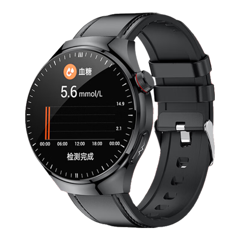 BLEBO【智能微體檢】血糖手表血糖監測表測血糖健康鍵微體檢尿酸血氧心率呼吸睡眠體脂體溫心率預警手表 黑色真皮【一鍵微體檢+五臟檢測+無(wú)創(chuàng  )血糖+】