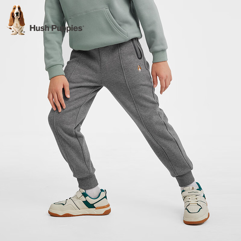 暇步士（Hush Puppies）童装儿童男大童冬季一体绒保暖舒适时尚儿童长裤 钻石黑 150