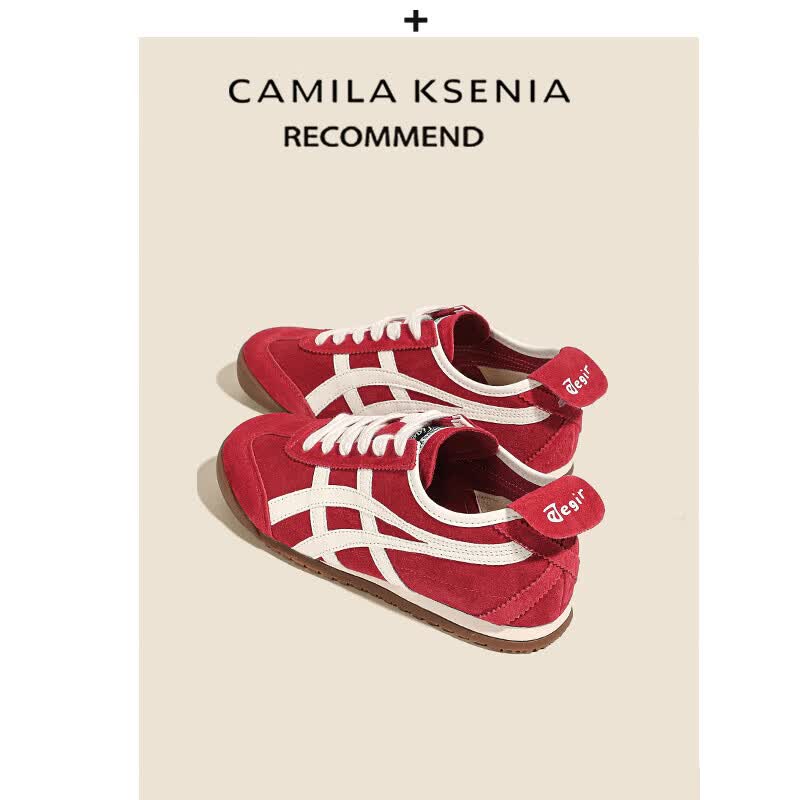CAMILA KSENIA德训鞋女士2026年最新款夏季品牌运动鞋百搭平底板鞋真皮阿甘鞋子 红色 37