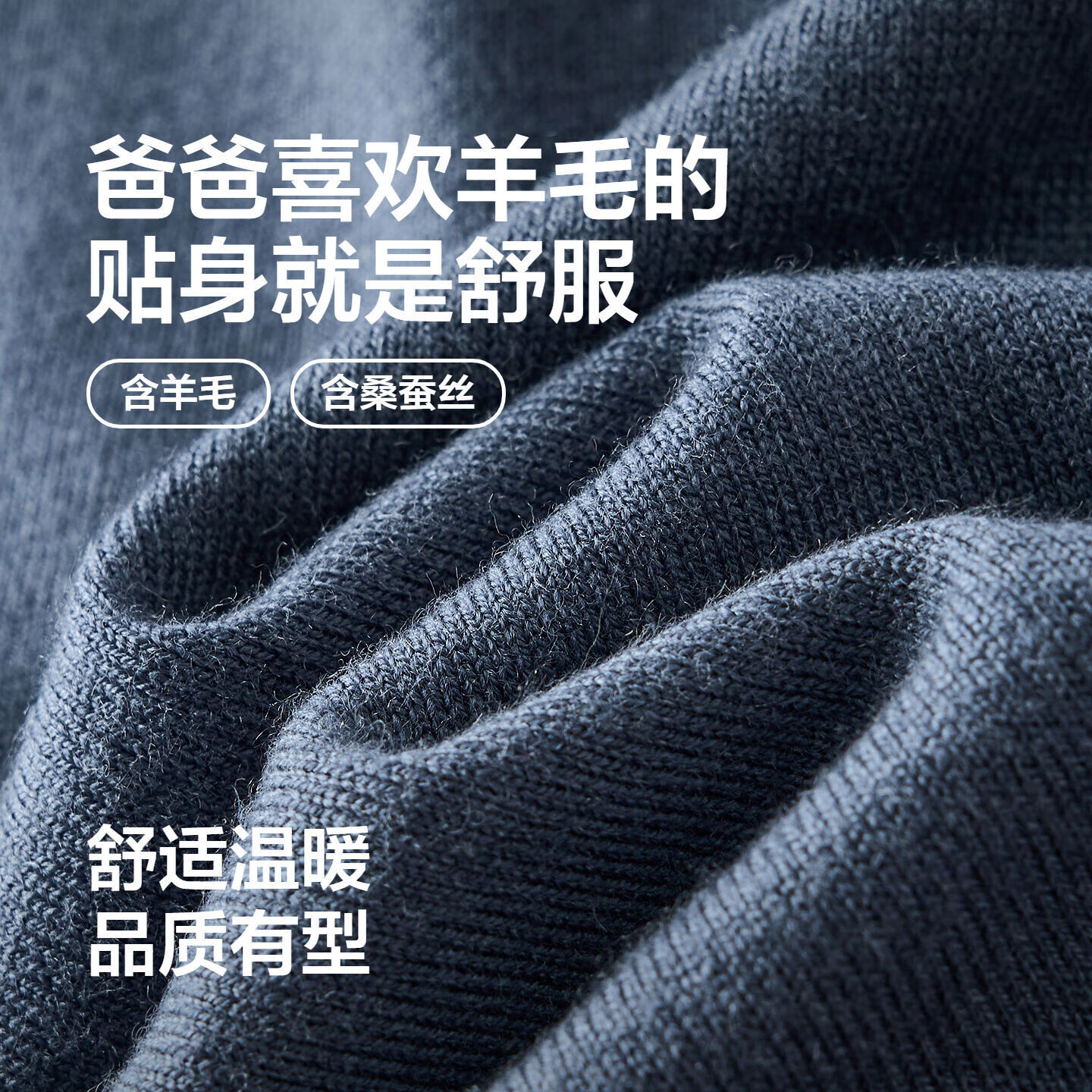 红豆针织衫男【含羊毛蚕丝】25秋新款柔软舒弹外穿打底衫长袖翻领t A2海涛蓝 L 175/92A