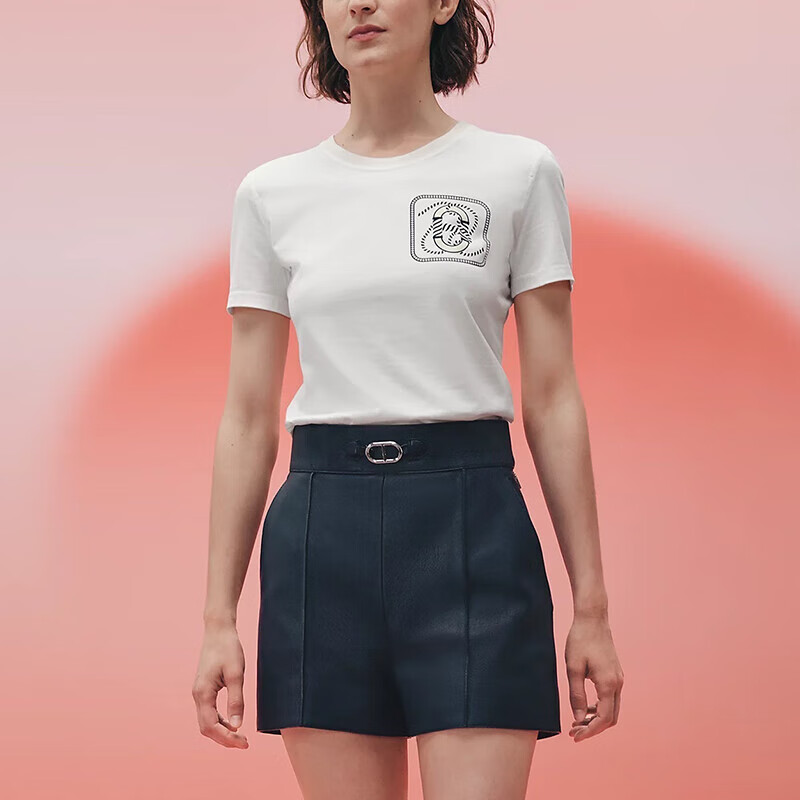 爱马仕(hermes)女装短袖t恤圆领套头衫纯色纯棉针织上衣经典百搭礼物