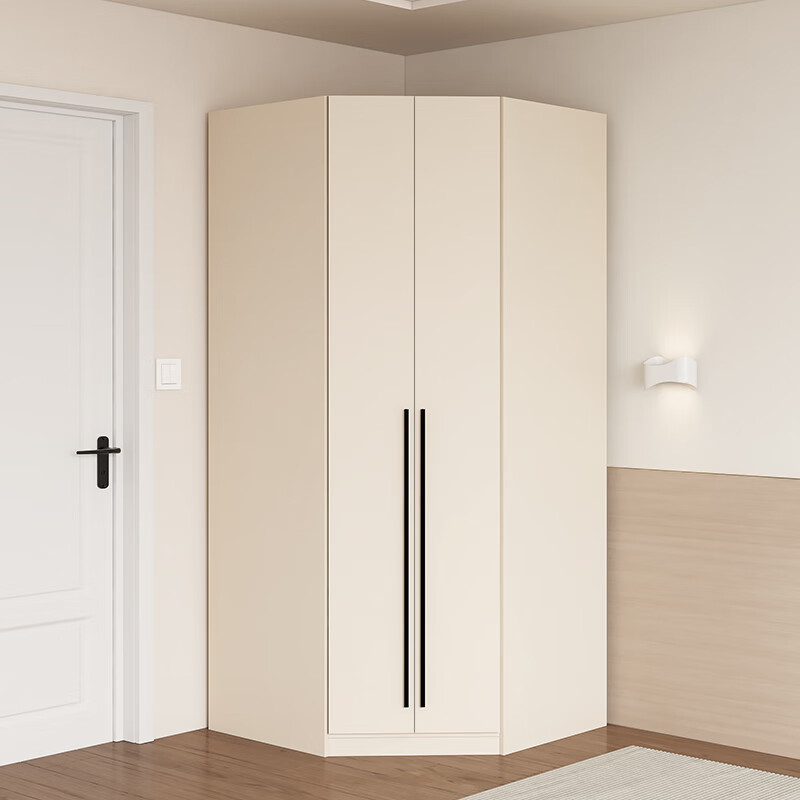 雨村实木生态板卧室简约衣柜定制转角衣柜奶油风收纳储物大容量衣柜 两门抽屉衣柜+边柜+书桌柜+顶柜