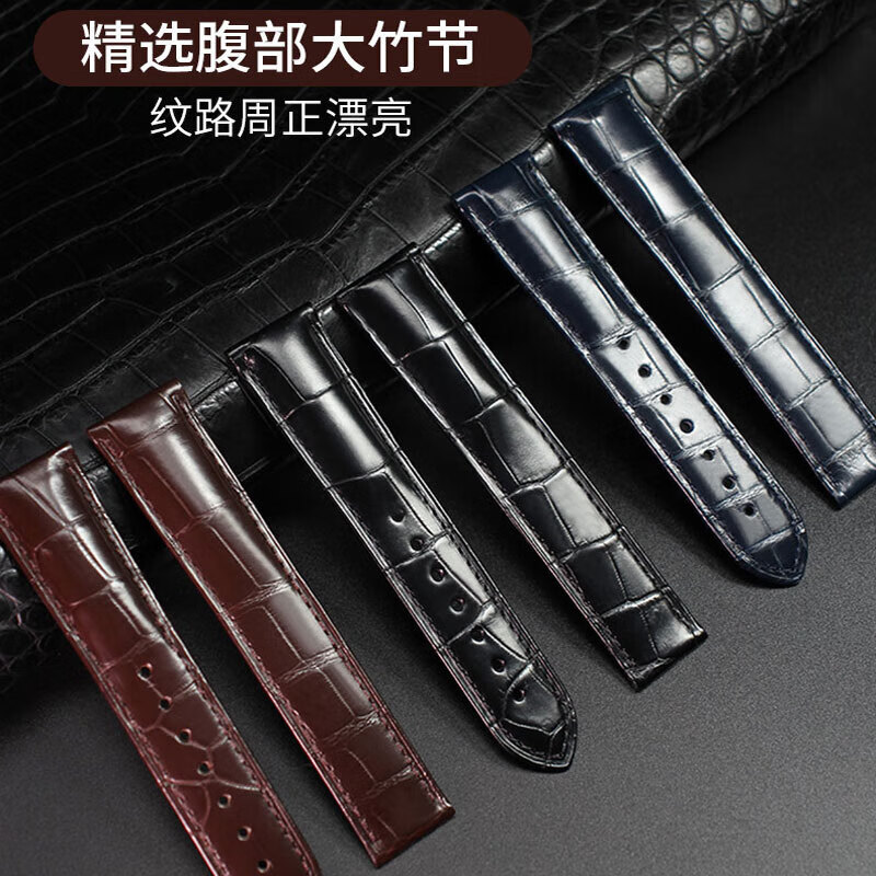 适用于OMEGA欧米茄表带男原装真皮鳄鱼皮蝶飞海马Omega手表带 蓝色-金扣【折叠款】 21mm【表盘接口】