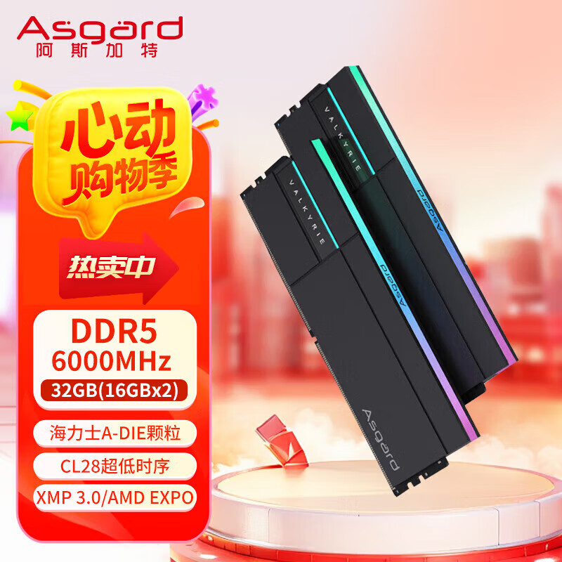 阿斯加特女武神二代 48GB(24GBx2) DDR5 8000 台式机内存条 女武神·瓦尔基里II代 RGB灯条 海力士M-die CL 6000 C28 女武神II-极夜黑 A-die 32GB 