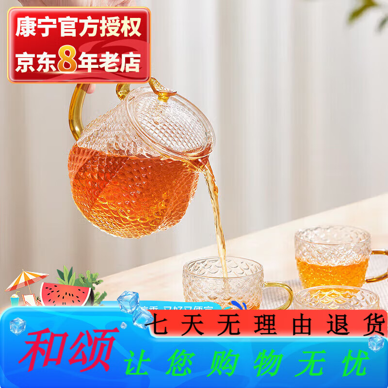 康宁（VISIONS）康宁5件套耐热玻璃茶具套装茶壶茶杯1壶4杯茶具龙鳞茶具套装 鳞茶具套装