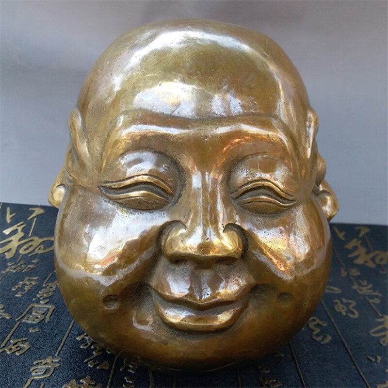 四面佛复古铜佛头工艺品摆件人生四态喜怒哀乐佛头像仿古弥勒佛 大号