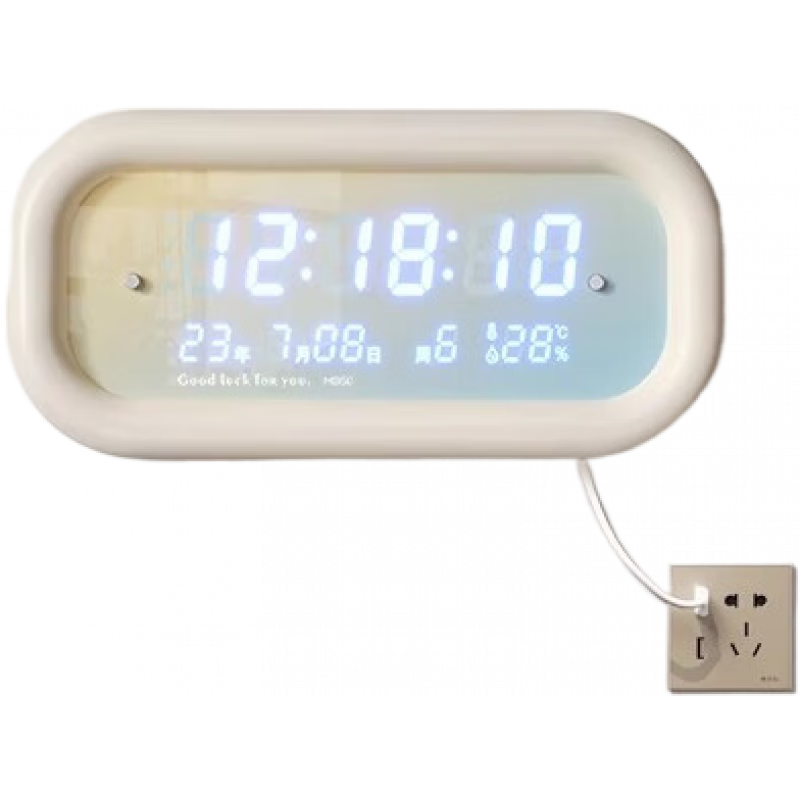 美世達（MEISD）客廳電子鐘掛鐘數顯萬(wàn)年歷現代簡(jiǎn)約家用創(chuàng  )意壁畫(huà)時(shí)鐘表 (奶油白-噴漆款)直插款大號：49x 20英寸 以上