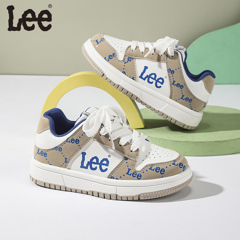 LEE KIDS童鞋秋季新款儿童板鞋男大童轻便运动鞋子防滑透气休闲小白鞋女童 卡其 36 【建议脚长225mm】