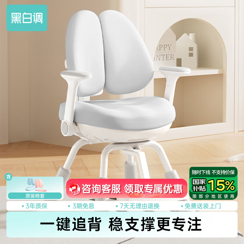 黑白調(diào)兒童G5專注版兒童學(xué)習(xí)椅可調(diào)節(jié)座椅小學(xué)生矯正坐姿椅書(shū)桌椅子 G5【專注版】灰