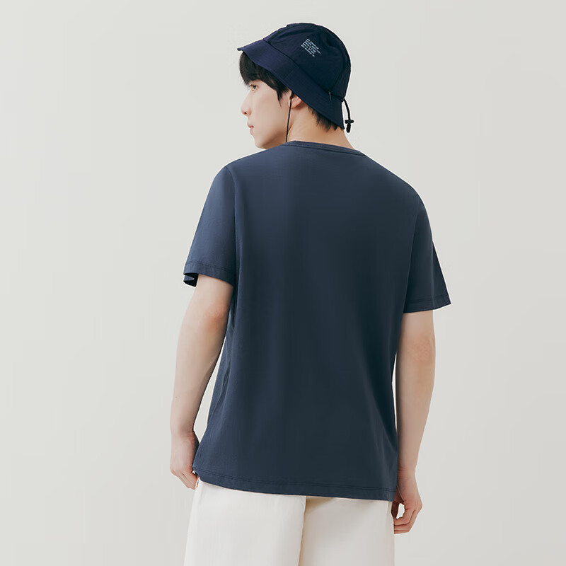 三枪男士夏季宽松型纯棉薄款圆领短袖休闲外穿中青年T恤衫半袖文化衫 夜空蓝 3XL (185/105)