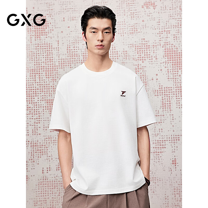 GXG男装[商场同款]圆领T恤背后大印花短袖针织25夏新品G25X442099 白色 XL