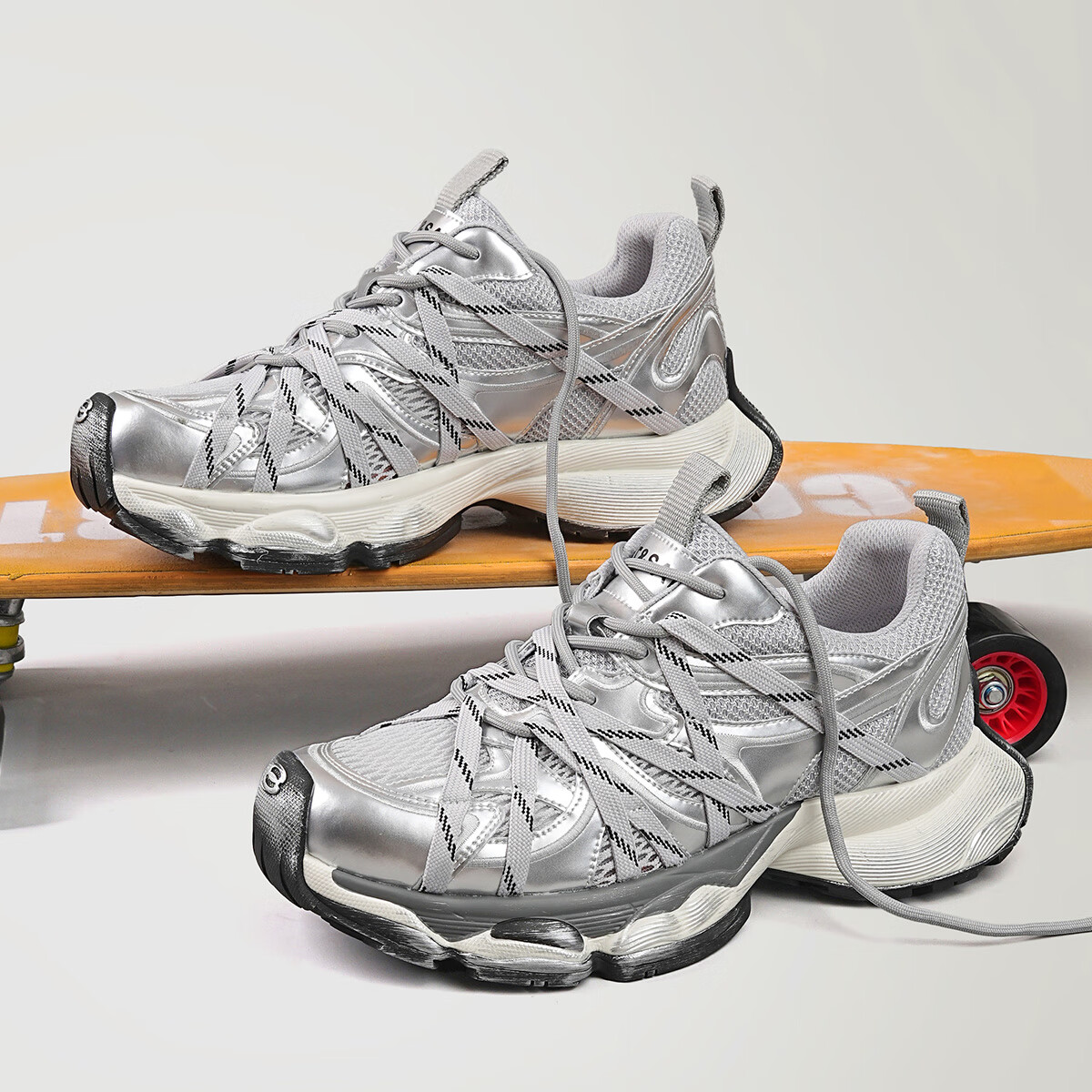 星期六男鞋时尚老爹鞋金属银网面鞋透气百搭休闲鞋男运动鞋子男