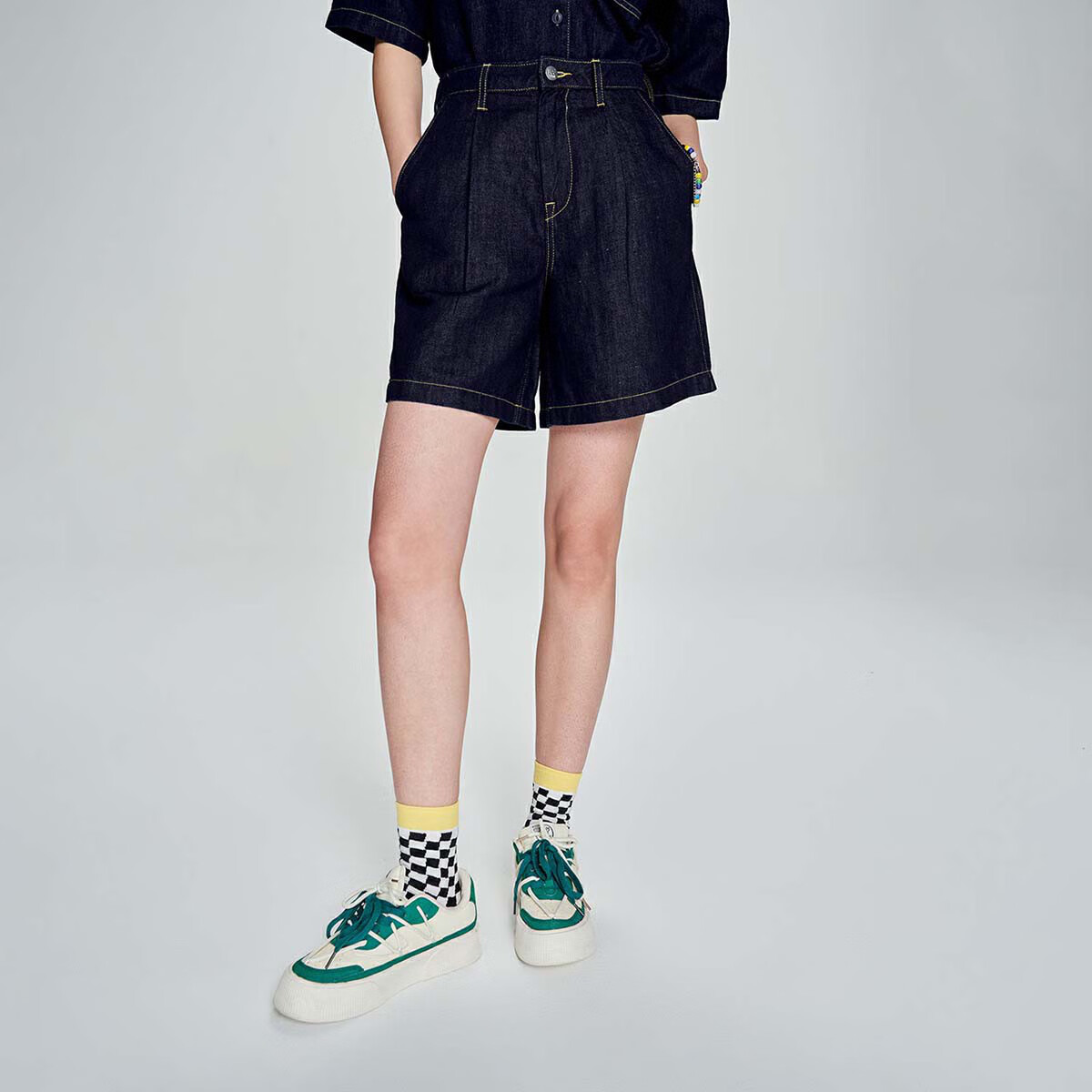 LeeXLINE春夏清水洗女棉麻牛仔短裤潮流 清水洗 24