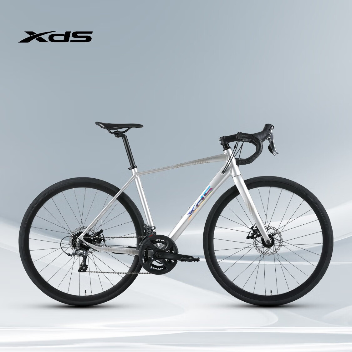 喜德盛2025款RC300公路自行车碟刹铝合金车架上班通勤代步车 银/灰 480mm