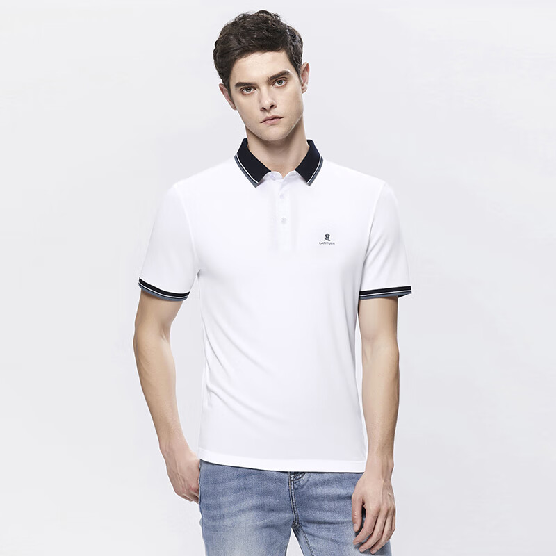 梦特娇（MONTAGUT）夏季短袖Polo衫男士撞色含桑蚕丝透气亲肤T恤上衣 白色 3XL(56)