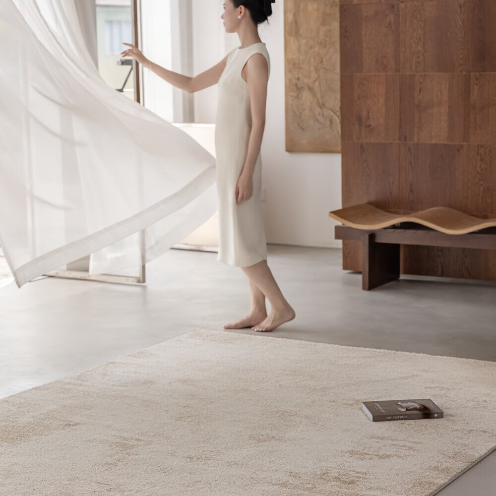 致尚美学地毯客厅土耳其品质无胶水零甲醛茶几毯法式奶油风卧室床边毯加厚 MN-03【简约奶油风】 1.6m*2.3m 重约15.8斤 高密度热缩 