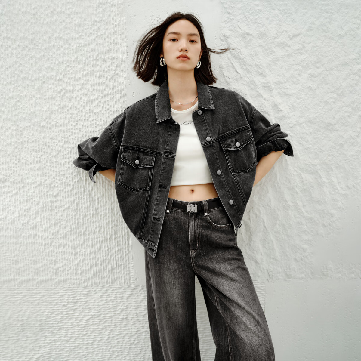 太平鸟灯笼袖纯棉牛仔外套女2025春装宽松时尚牛仔上衣外搭 灰色 L