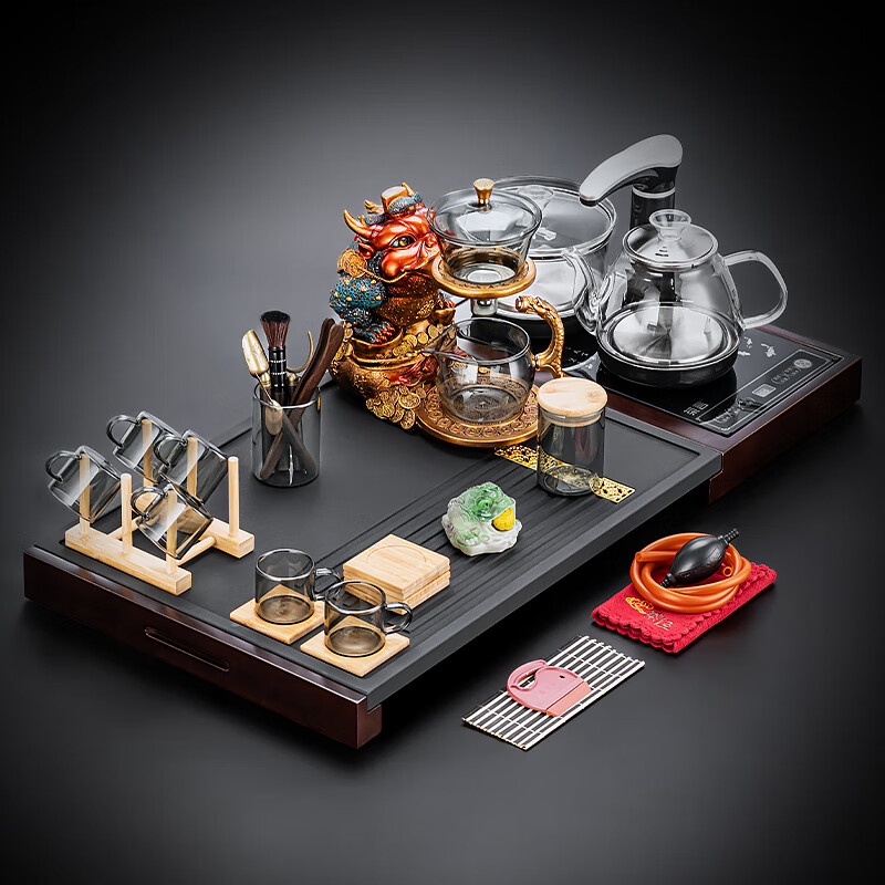 正扬高档茶具套装办公整套一体烧水壶茶盘自动上水四合一功夫茶台泡茶 石英石(四合一茶盘+电器)清正