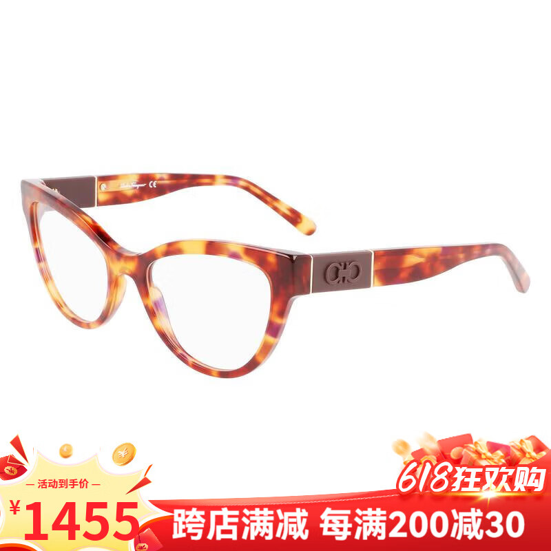 菲拉格慕（Ferragamo）紅色玳瑁光學(xué)眼鏡框男女通用簡約百搭框架眼鏡 604 Red Tortoise 52-18-140