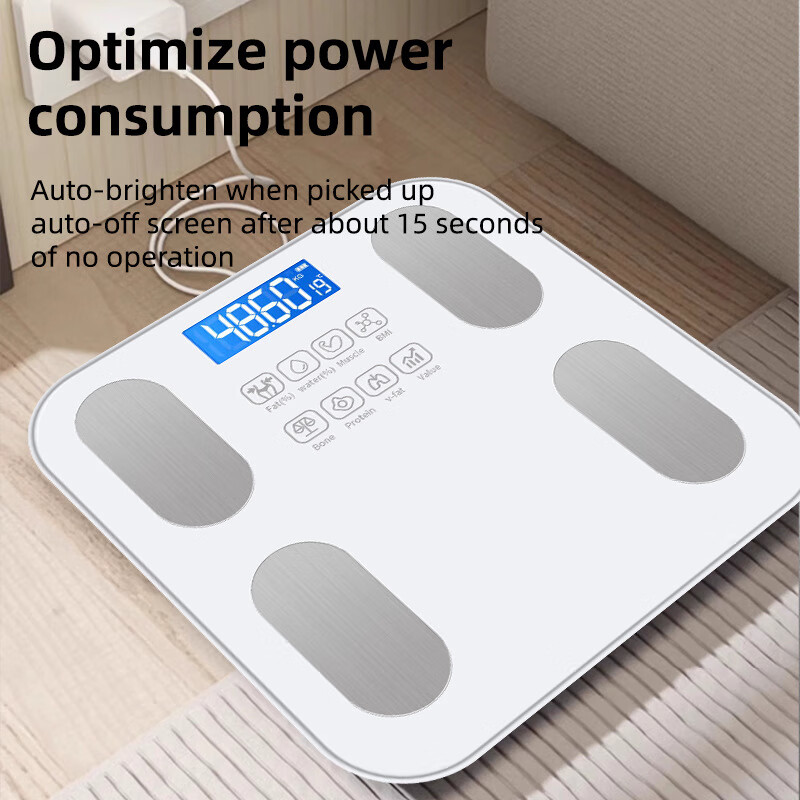 【直发】体重秤家用AI智能体脂秤充电款小型高精准人体称重 黑晶色【体重秤】充电款(1个装) 26*26CM