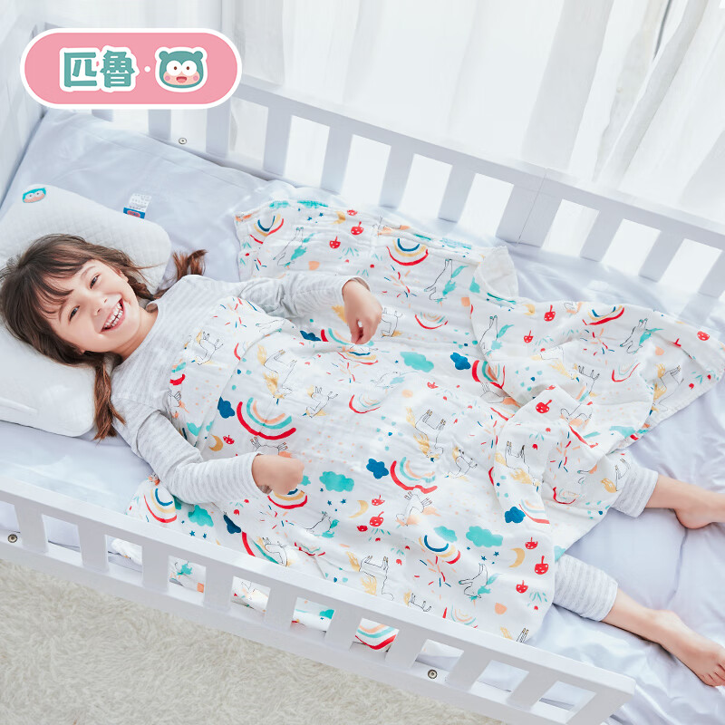 匹鲁儿童浴巾方巾纯棉婴儿纱布浴巾套装母婴A类新生儿宝宝洗澡巾 彩虹马 （浴巾110*105cm+方巾23*23cm）