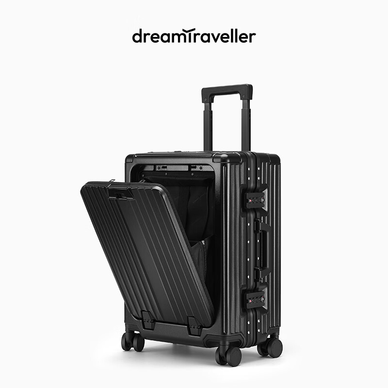 梦旅者（Dream traveller）商务拉杆箱万向轮前开口行李箱男密码箱女旅行箱 20英寸哑光黑色